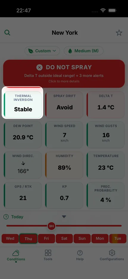 80 metre ve 10 metredeki hava sıcaklığını karşılaştıran sıcaklık terselmesi ayrıntı ekranı